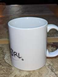 white ceramic mug, 15oz. with BassGirl logo